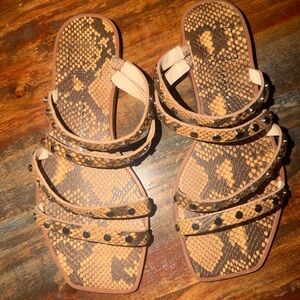 Women’s Snake-Print Strappy Slide Sandals in Brown